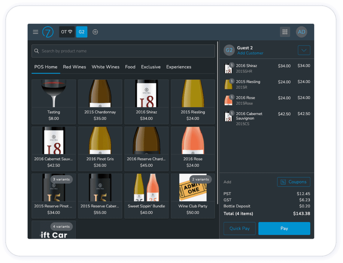 A screenshot of Commerce7 platform.